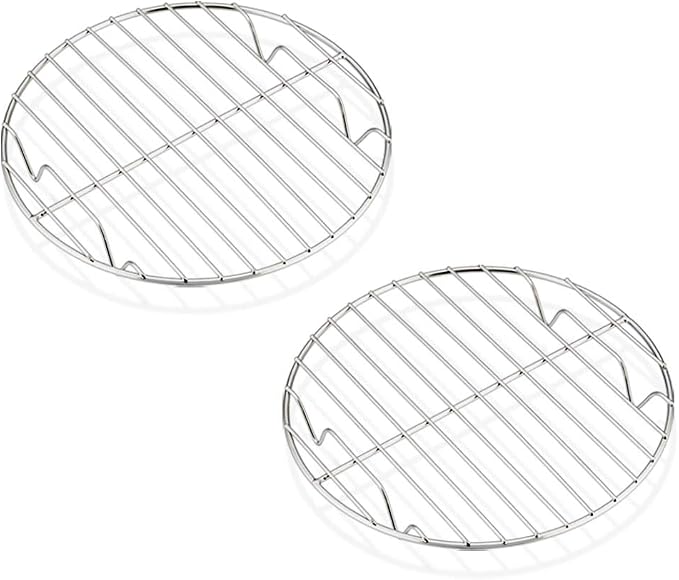 E-far 7½ Inch Steaming Cooking Racks, Stainless Steel Round Baking Cooling Rack Set of 2, Multi-Purpose for Canning Air Fryer Pressure Cooker, Dishwasher Safe