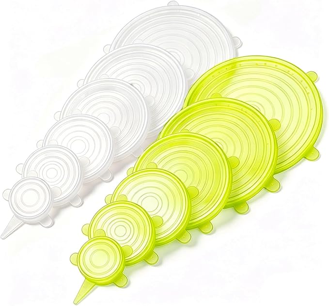 12 pcs Silicone Stretch lids set(6 Sizes,white&yellow) | Reusable Food Storage Covers ,Flexible to Fit All Shape of Containers,Food Cover to Keep Food Fresh