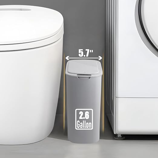 TIPGO Automatic Motion Sensor Bathroom Trash Can with Lid, 2.6 Gallon Touchless Trash Bin, Smart Garbage Can Plastic Slim Wastebasket for Bedroom, Office, Dorm (Grey)