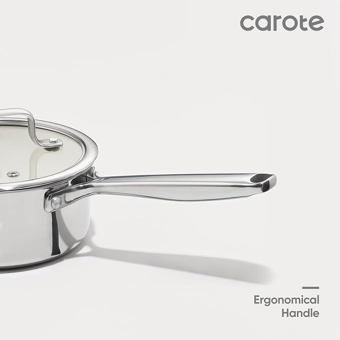 CAROTE 1.5Qt & 3Qt Stainless Steel Saucepan Set, Ceramic Pot Sets Non-Stick Non-Toxic Kitchen Cookware, Small Cooking Pots with Lids, Oven Safe, Induction Sauce Pan, Even Heating