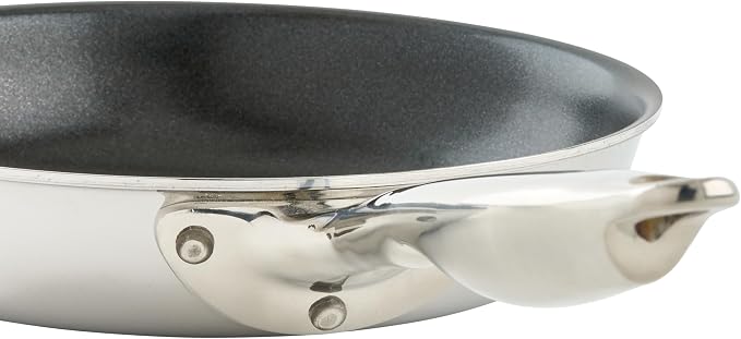 WINCO Tri-Ply Frying Pan, Silver | Large flat bottom for even heat distribution, Induction compatible, Steel, Great for Sauteing, Frying and Restaurant Kitchens