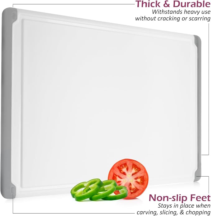 Extra Large Plastic Cutting Board for Kitchen - Gray 18 Inch Dishwasher Safe Chopping Board, Reversible Cutting Board with Juice Groove + Non Slip Feet for Meat, Fruit, Vegetables by Belwares