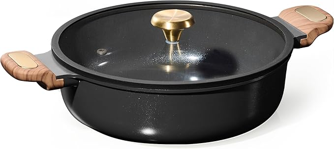 CAROTE 4.5Quart Stock Pot with Lid, Non Toxic Ceramic Soup Pot, Nonstick Cooking Pot, PFAS Free, Dishwasher Safe, Even Heating, Compatible with All Stoves, Charcoal Black