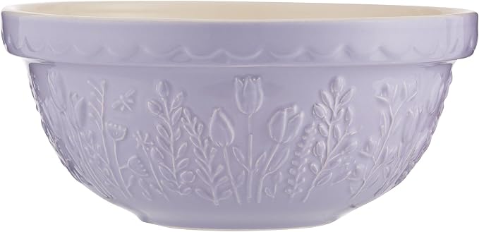 Mason Cash In the Meadow S24 Mixing Bowl, 2.15 Quart Mixing Bowl, Embossed Floral Tulip Design, Durable Ceramic Bowl for Baking Bread Dough, Cake Batter, Cookies & Kitchen Serving Bowl
