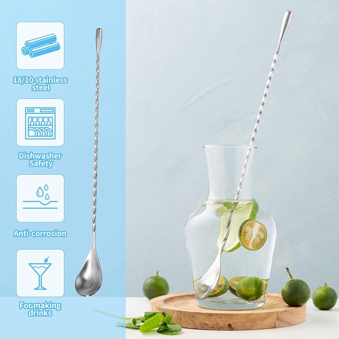 2 Pcs 12 Inch Bar Mixing Spoon Cocktail Spoon Stainless Steel Bar Long Spoon With Spiral Pattern
