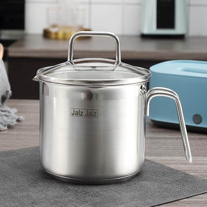 JALZ JALZ 2 Qt Stainless Steel Saucepan with Glass Lid for Induction, Boiling Egg