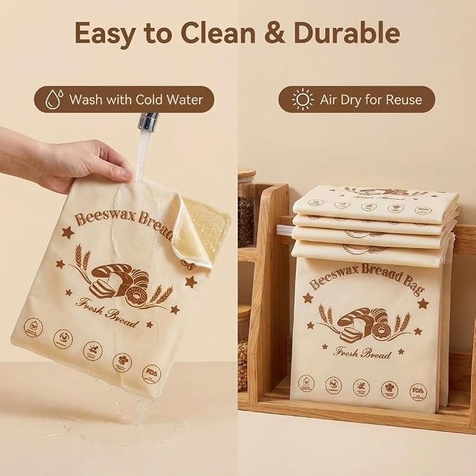 Beeswax Sourdough Bread Bags for Homemade Bread (2 Pack) | Premium Double Layer Reusable Linen Bread Storage Bag 17 x 12.6 IN