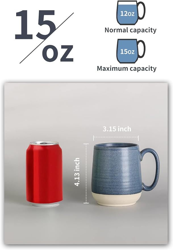 HASENSE Porcelain Coffee Mugs Set of 6, 15 Ounce Large Ceramic Coffee Cups Set with Handle for Latte, Tea, Cocoa and Hot Chocolate, Dark Blue Coffee Mugs for Men and Women, Microwave Safe