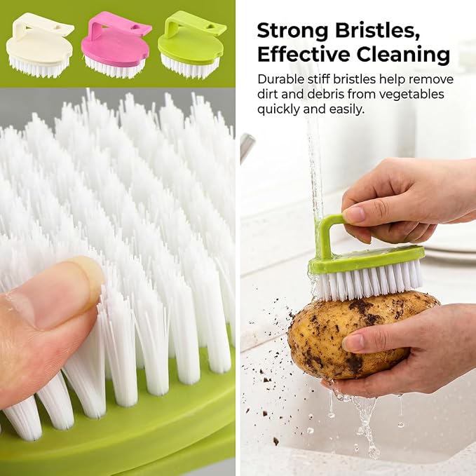 3Pcs Vegetable Scrubber Brush, Vegetable Brush with Stiff Bristles Veggie Cleaner Brush for Fruits, Potatoes, Carrots & More with 3 Hooks Easy Storage