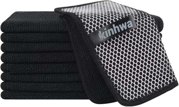Dish Cloths with Scrub Side, Microfiber Dish Rags Kitchen Washcloths | Absorbent dish cloths for washing dishes with scrubber side Quick dry kitchen wash cloths and dish rags 9 Pack 7 Inch Black