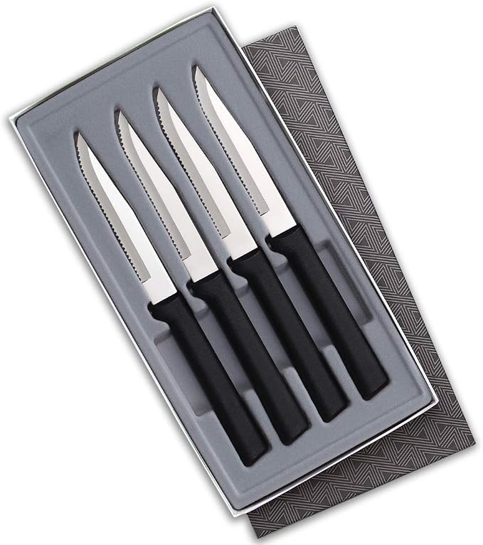 RADA Cutlery Four Serrated Steak Knives Gift Set (G24S), Black | 4-Piece Knife Set , Stainless Steel Blade, Resin Handle