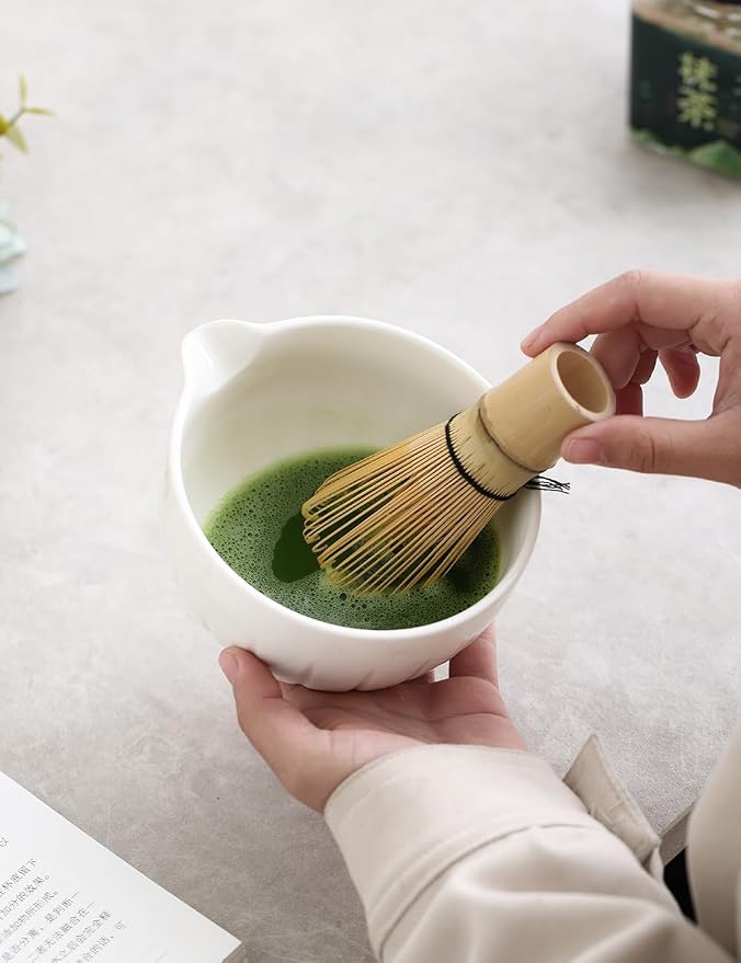 TANG PIN Matcha Set - Match Bowl and Whisk, 15 OZ Matcha Whisk Set | Matcha Scoop | Matcha Whisk Stand (Chasen Holder) - 5pc Perfect Matcha Kit for Matcha Tea Ceremony (White)