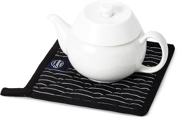 Encasa XO Pot Holders, Quilted Kitchen Hot Pads 8"x8" Butcher Stripes Black | 100% Eco-Friendly Cotton | Thick Cotton Padding Insulation | Convenient Hanging Loop | Set of 2