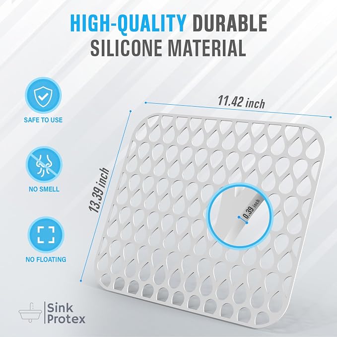 Silicone Sink Protectors for Kitchen Sink – 2 Pack Kitchen Sink Mats for Bottom of Sink – Heat-Resistant, Dishwasher-Safe Sink Grid – Non-Slip Sink Accessories, Flexible Sink Protector Mat – White