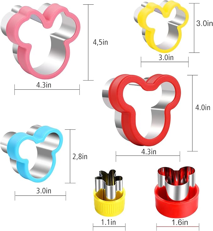 Elfkitwang Minnie Themed Cookie Cutters Set,Minnie Head Cartoons Shapes Cookie Cutter for Kids Sandwich Cakes Biscuits Vegetables Fruit Cutters Baking Mold(Assorted Sizes)