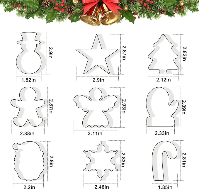 Christmas Cookie Cutters Set of 9 Pieces, Wmtidene Cookie Cutters Shapes for Winter Holiday, Metal includes Christmas Tree,Snowflake,Gingerbread Men,Angel,Star,Mitten,Candy Cane,Snowman