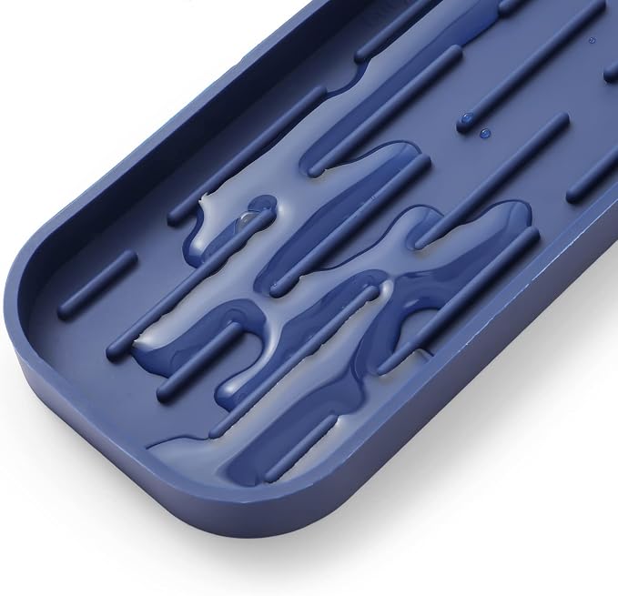 MicoYang Silicone Kitchen Sink Organizer Tray for Multiple Usage,Eco-Friendly Sponges Holder for Kitchen Bathroom Counter or Sink,Dish Soap Dispenser,Scrubber,Bottle,Cup (Navy Blue, 12"×4")