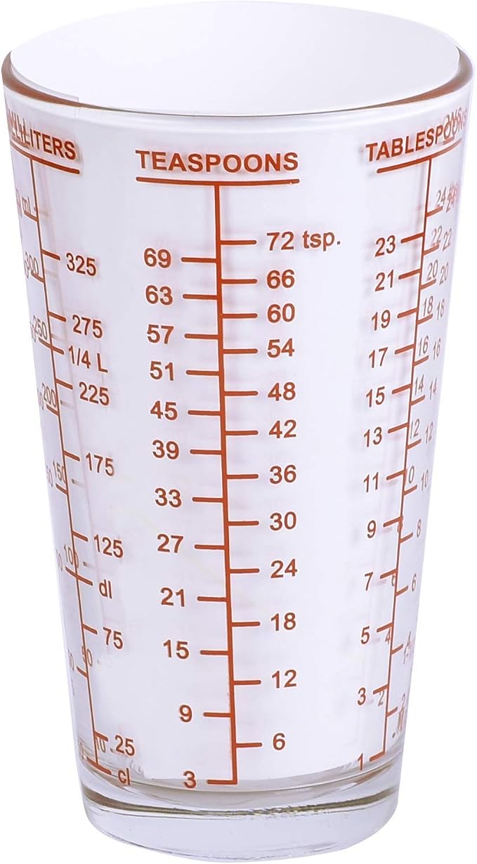 Kolder Mix N Measure Glass, Multi-Purpose Liquid and Dry Measuring Cup, 6 Units of Measurement, Heavy Glass, Red