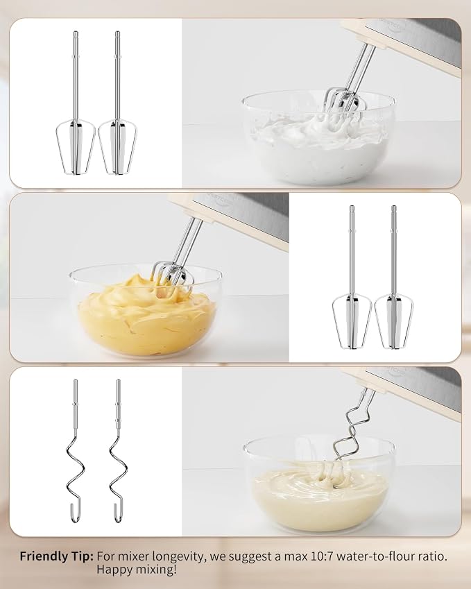 Hand Mixer Electric Handheld, 5-Speed 200W Portable Mixer Beige | WESTCOOKAID Electric Hand Mixer with Dough Hooks, Turbo Ultra Power+Eject Button, Perfect for Cakes, Eggs and Baking, Beige
