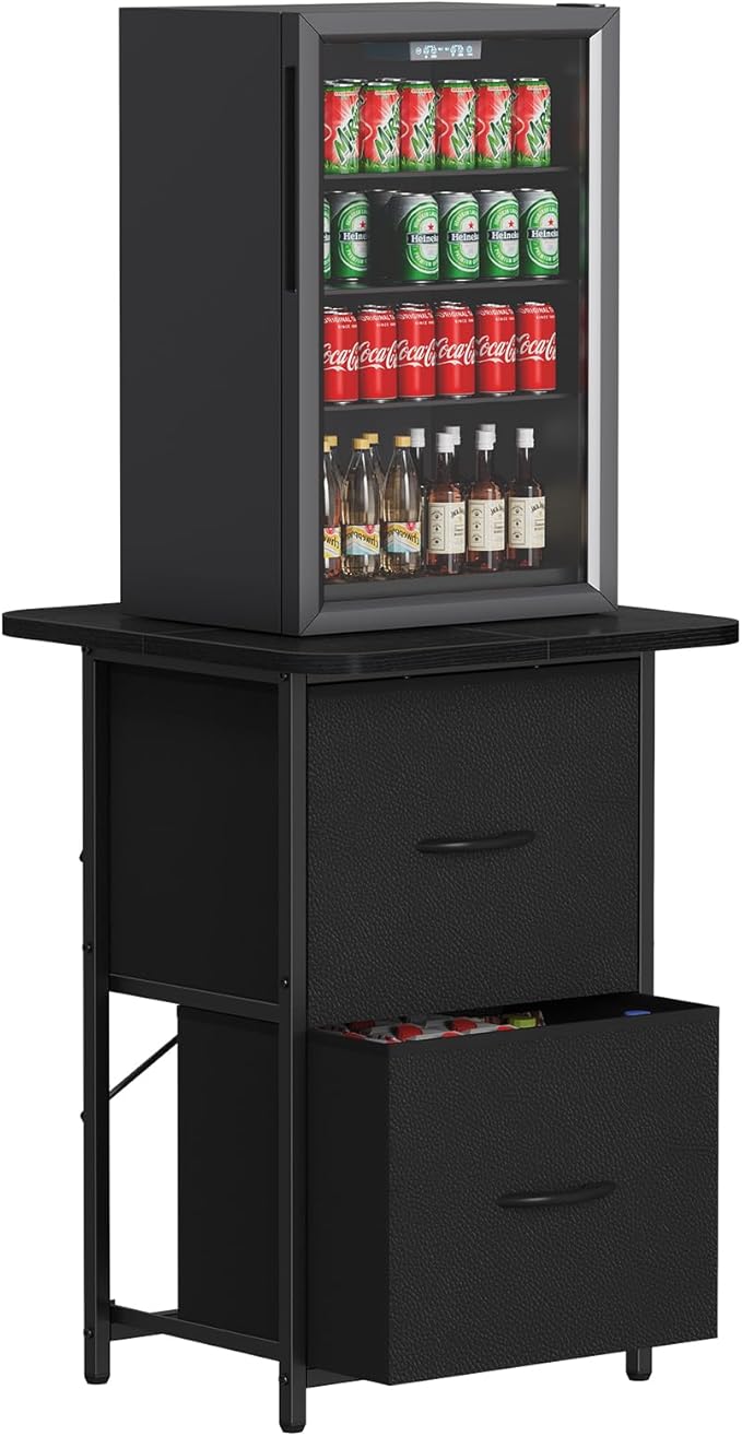Snughome Mini Fridge Stand with Storage, Mini Fridge Cabinet Small Refrigerator Table Stand with Drawers, Heavy Duty 220 LBS, Compact Beverage Cooler Rack Shelf for Dorm, Apartment, Office Coffee Bar