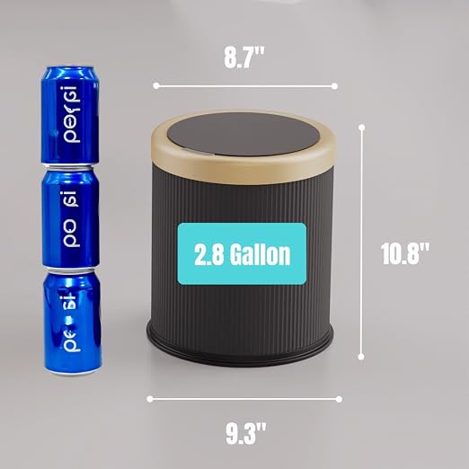 URALFA Bathroom Trash Can Automatic Touchless, Motion Sensor Trash Can | 2.8 Gal Bathroom Garbage Can with Lid, Smart Waterproof Trash Bin for Bedroom, Office, Restroom, Black and Gold