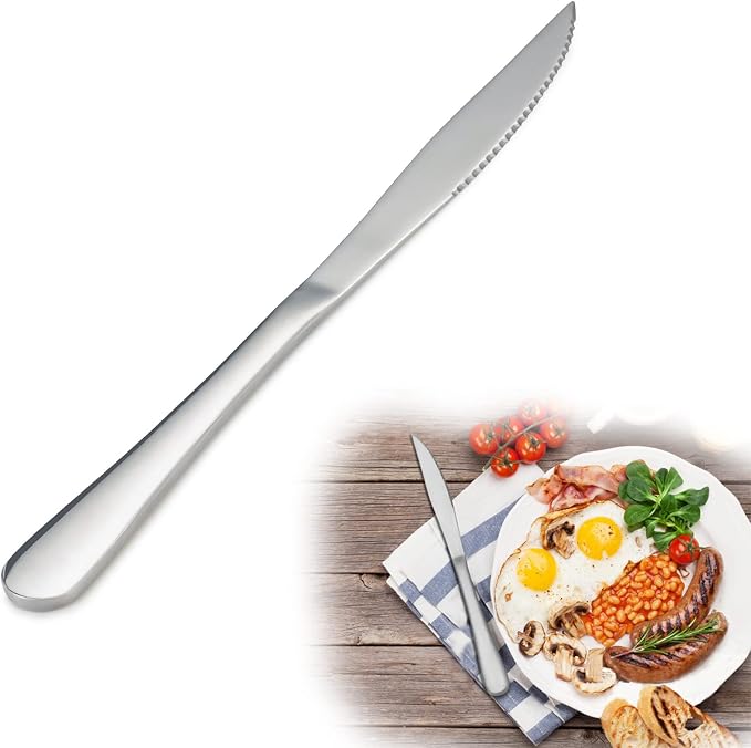 20-Piece Steak Knife and Dinner Fork Set for 10, Stainless Steel Serrated Steak Knives and Dinner Forks, Mirror Polished Flatware Set, Dishwasher Safe