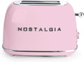 Nostalgia Classic Retro 2-Slice Toaster- Vintage Design- Enamel Coated Steel Body- Wide Slots for all Breads- Crumb Tray, Cord Storage- Defrost,Cancel and Bagel Function & 6 Toasting Levels- Pink