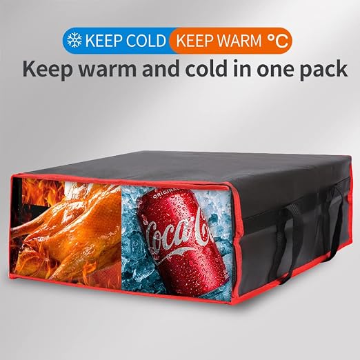 Bodaon Insulated Pizza Delivery Bag, 20" x 20" x 8" Pizza Warmer Bags for Carry Hot, Insulated Food Delivery Bag, Insulated Grocery Bags, Black with Red Edge, 1-Pack | Pizza Warmer Bags for Carry Hot Food, Insulated Food Delivery Bag, Grocery Shopping ...