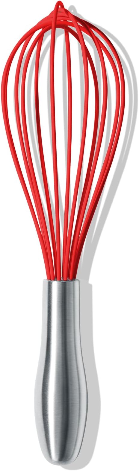 OYV 10-Inch Red Silicone Whisk, Non-Scratch, 18/10 Stainless Steel Handle | 480°F Heat Resistant, BPA-Free Silicone, Sealed Waterproof Handle, Nonstick-Safe, Dishwasher Safe