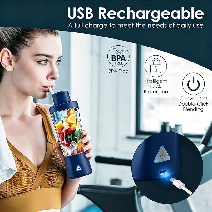 Personal Blender Wireless 24oz Cordless Mini 360 Watt Portable Blender-for Smoothies Freshly Squeezed Juices 6000mAh Self Cleaning and BPA Free Portable Juicer with 6 Sharp Blade Retro Blue