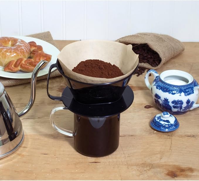 Fino Pour-Over Coffee Brewing Filter Cone, Number 4-Size, Black, Brews 8 to 12-Cups, Set of 1