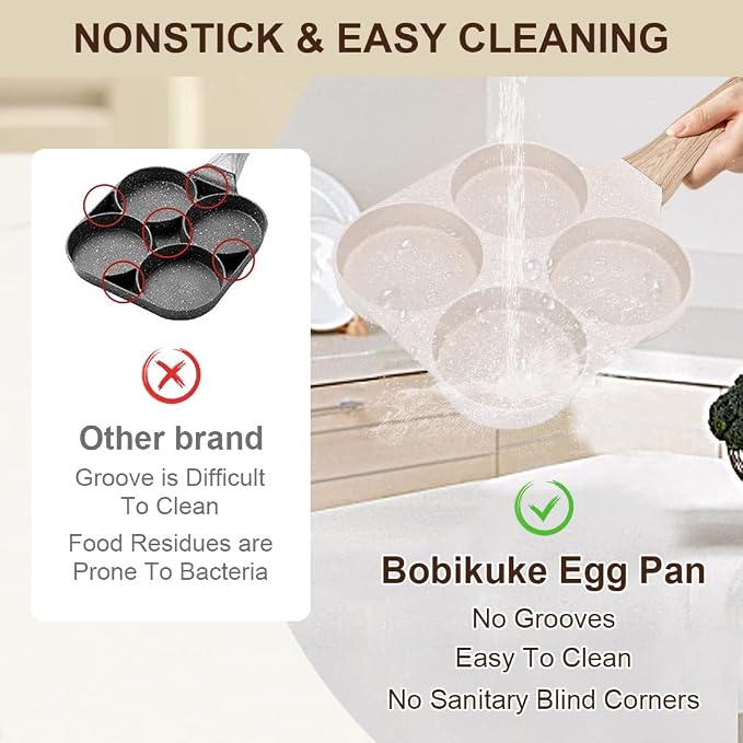 Fried Egg Pan, Egg Frying Pan 4 Cups Egg Poacher Pan Nonstick Mini Pancake Pan Burger Maker for Breakfast, Aluminum Alloy (White) | Egg Poacher Pan Mini Pancake Pan Burger Maker for Breakfast, Aluminum Alloy