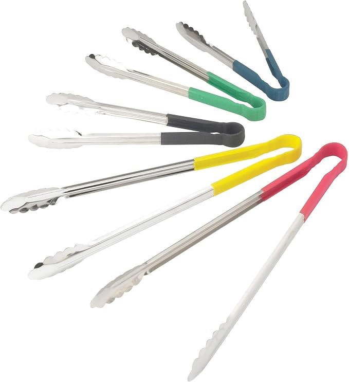 Winco 12" Red Serving Tongs with Non-Slip Grip | Non-slip handle, Color coded, Restaurant service, Great for Salads and Buffets
