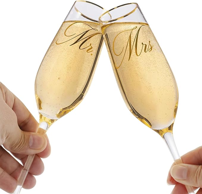 Mfacoy Mr. & Mrs. Champagne Flute Set, Wedding Decor - His and Hers, Wedding Toasting Glasses for Engagement Celebrations, Bridal Shower and Registry Idea, Tall Wine Glasses for Bride and Groom Gifts