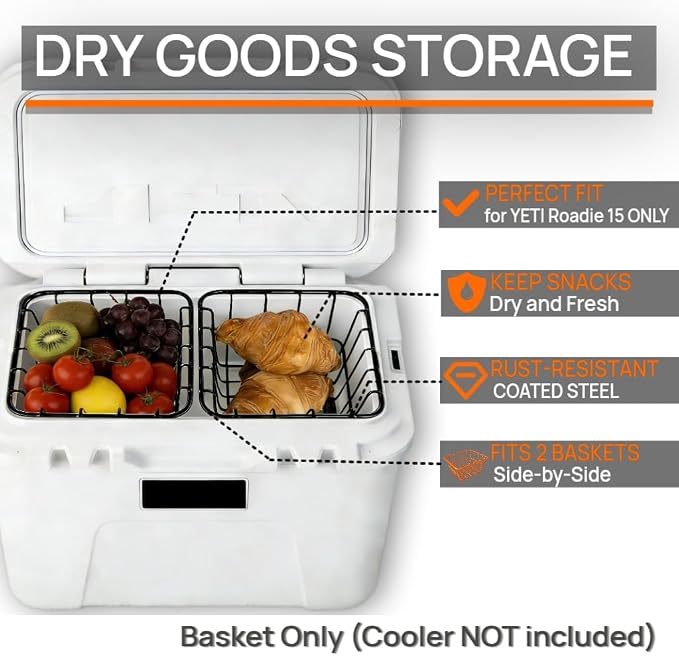Cooler Basket for YETI Roadie 15 Hard Cooler, Wire Dry Goods Tray Organizer for Camping, Tailgating & Fishing, Anti-Rust Coated Metal Rack