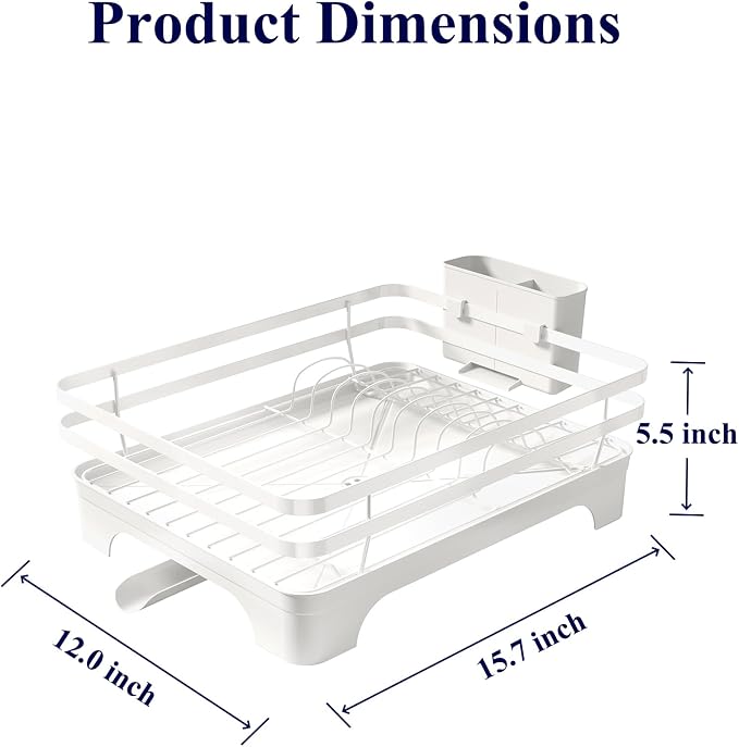 Kitsure Multi-Functional Dish Drying Rack, 15.7" x 12.0" x 5.5", White | Dish Rack for Kitchen Counter with Cutlery Holder, Rust-Proof Drying Rack Kitchen, Kitchen Sink Organization