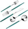 VANVRO Mirror Silver Green Silverware Set, 20-Piece Stainless Steel Flatware Set, Satin Finish tableware Cutlery Set, Service for 4, Home and Restaurant, Dishwasher Safe