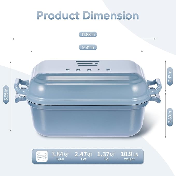 Dutch Oven for Sourdough Bread Baking, Enameled Cast Iron Dutch Oven Pot with Lid, 10×6 Bread Loaf Pans with Lid for Homemade Bread, Cake, Meatloaf, Oven & Induction Safe (Blue, 3.84 QT)