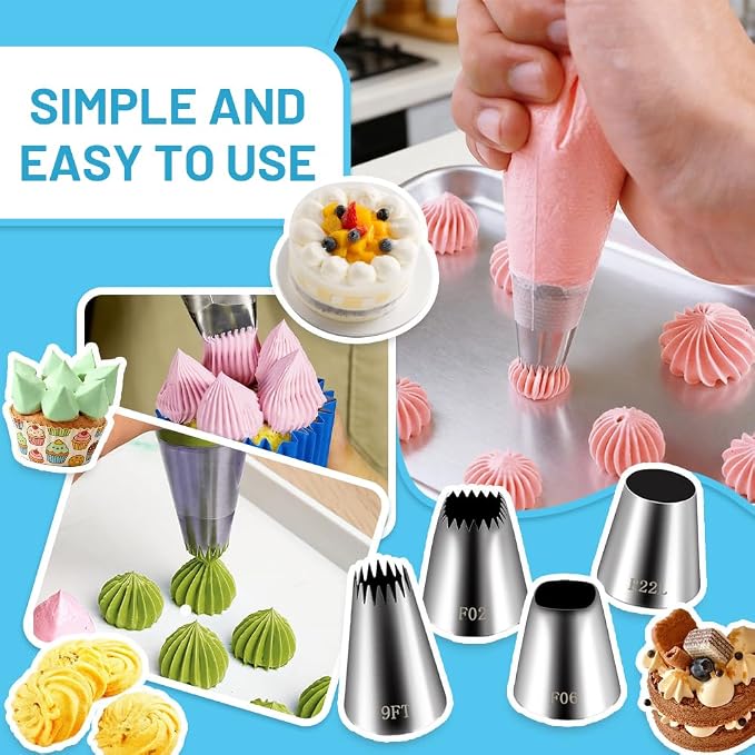 26PCS Extra Large Piping Tips and Bags Set,Jumbo Round Square Wide Star tip | for Churros,Eclairs,Macarons,Cupcakes,4Jumbo Frosting Nozzles,with 20Pcs 18Inch Large Pastry Bags Disposable,5Bag Ties,Bursh