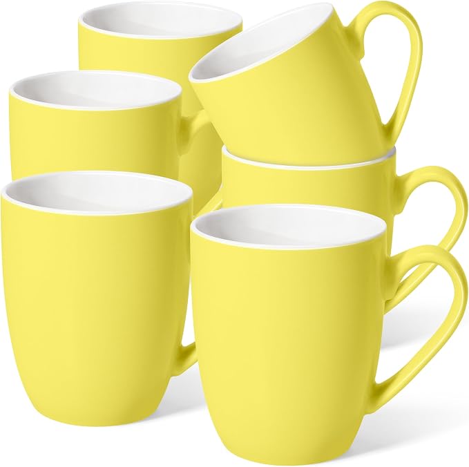 Urbanstrive 16 oz Large Coffee Mugs Set of 6 Ceramic Coffee Mug White Coffee Cups Tea Cups Idea Gift for Women Men House Warming Gifts New Home Office, Yellow 6 Pack