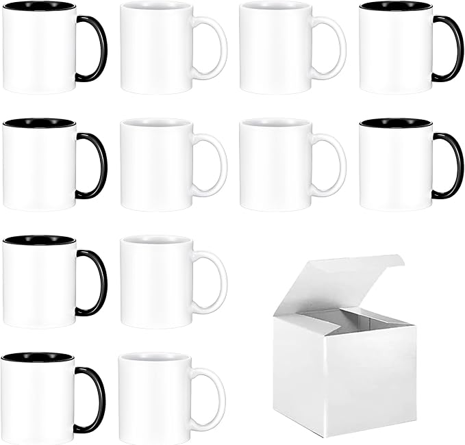 TANGLONG 11oz Tazas Para Sublimar Set of 12-6 White and 6 Black-with Box | Tazas Para Sublimar,Sublimation Blanks,6 White and 6 Black-Ceramic Cup,Heat Sensitive Coffee Mugs,Milk, Cocoa,homemade gifts