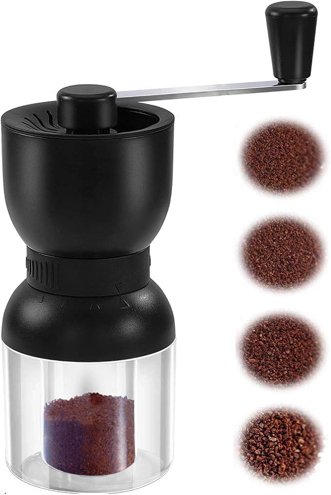 Manual Coffee Grinder Ceramic Burrs Adjustable Coarseness 2 Containers | Portable Hand Coffee Mill for Home, Office, Travel & Outdoor Camping