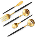 VANVRO Matte Black Gold Serving Silverware Set, 5-Piece Round Shared Utensils Set of Stainless Steel, Hostess Flatware Serving Set, Satin Finish, Dishwasher Safe