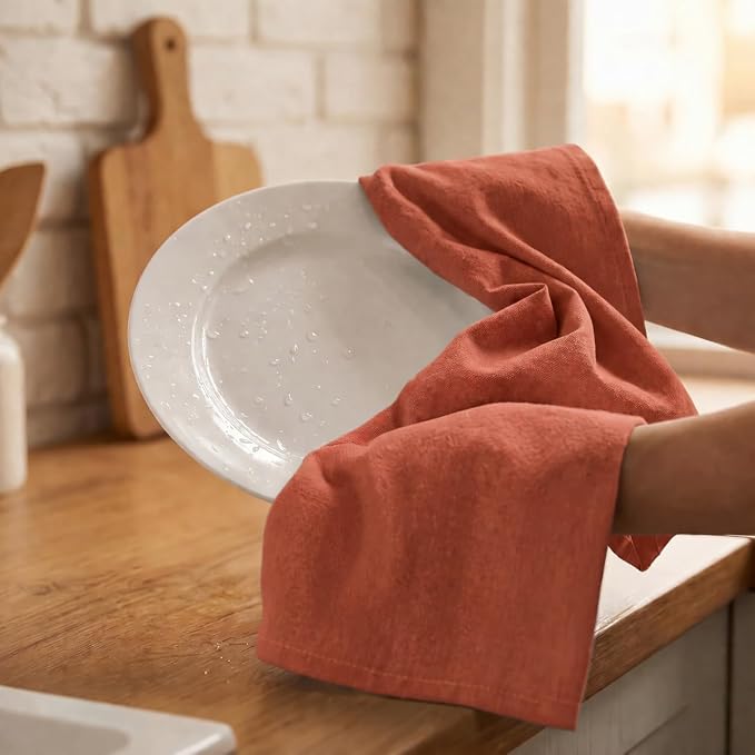 Urban Villa Kitchen Towels Cotton Dish Towels 20”x30” (Set of 6) Rust