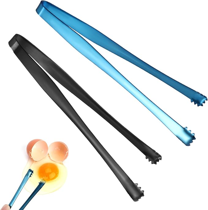 2pcs Egg Chalaza Membrane Removal Tool, Stainless Steel Toothed Egg Chalaza Remover Eggshell Fragment Remover Kitchen Tongs for Cooking Bakers Chefs (Black, Blue)