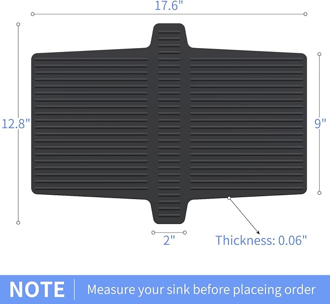 Bligli Silicone Sink Divider Mat, Large Durable Sink Saddle Pad with No Suction Cup, Kitchen Divided Sink Protector Mat for Glassware Dishes, Easy to Clean and No Smell, 12.8" x 17.6" (Black,1 PACK)