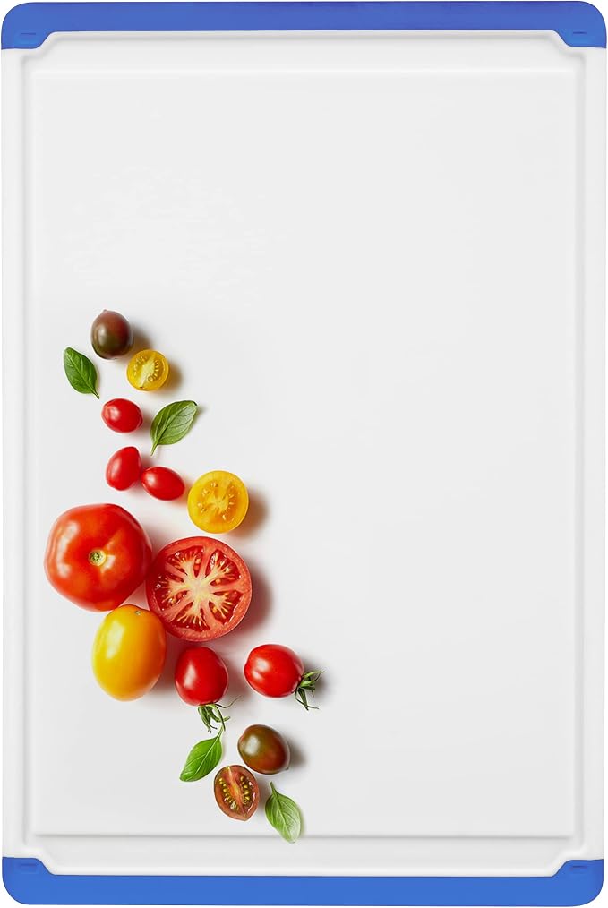 Extra Large Plastic Cutting Board for Kitchen - Blue 18-Inch Dishwasher Safe Chopping Board, Reversible Cutting Board with Juice Groove + Non Slip Feet for Meat, Fruit, Vegetables by Belwares