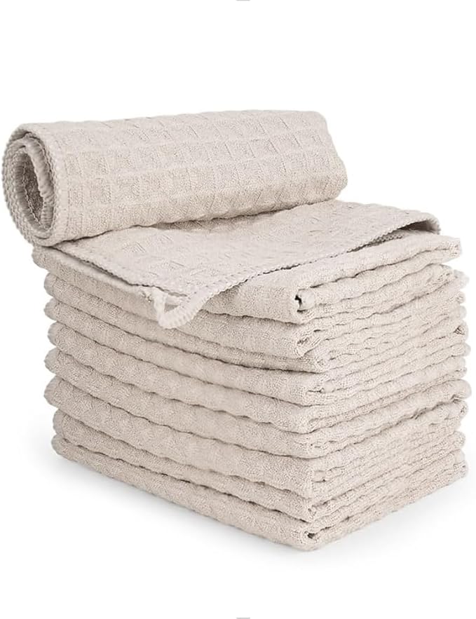 watchget 10 Pack Microfiber Espresso Barista Cleaning Towels, Khaki | Professional 12"x12" Lint-free Rags; Highly Absorbent Cleaning Towels for Espresso Steam Wands & Coffee Bar Counters