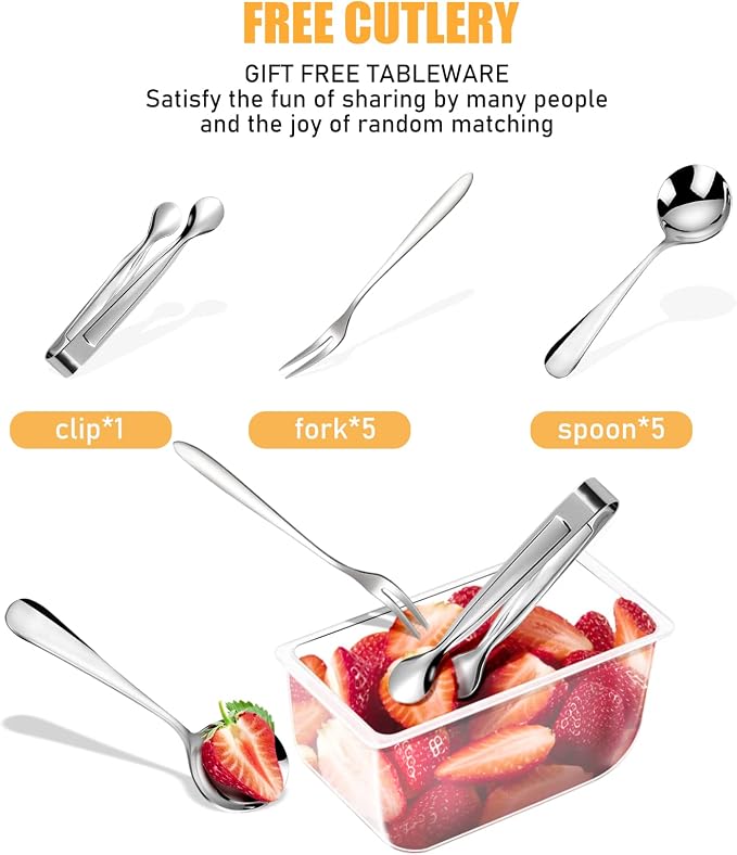 Condiment Tray with Stainless Steel Tableware, Chilled Condiment Server | Bar Accessories with 5 Spoons, 5 Forks and 1 Clip with Removable Trays and Lid