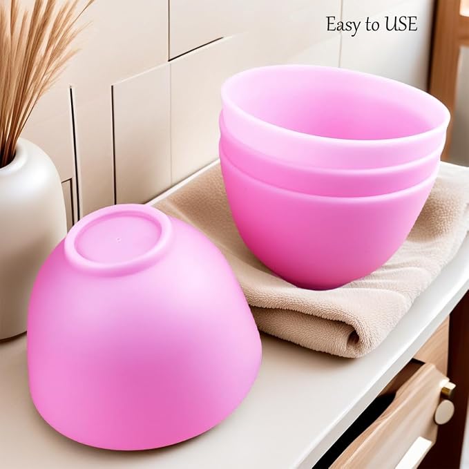 Small Silicone Face Mask Mixing Bowls, Purple 6 Pack, for Facials | Microwave and freezer safe, non-stick flexible design, 3.3-inch size, rinse cleanup, hair dye, lotion and clay blend prep
